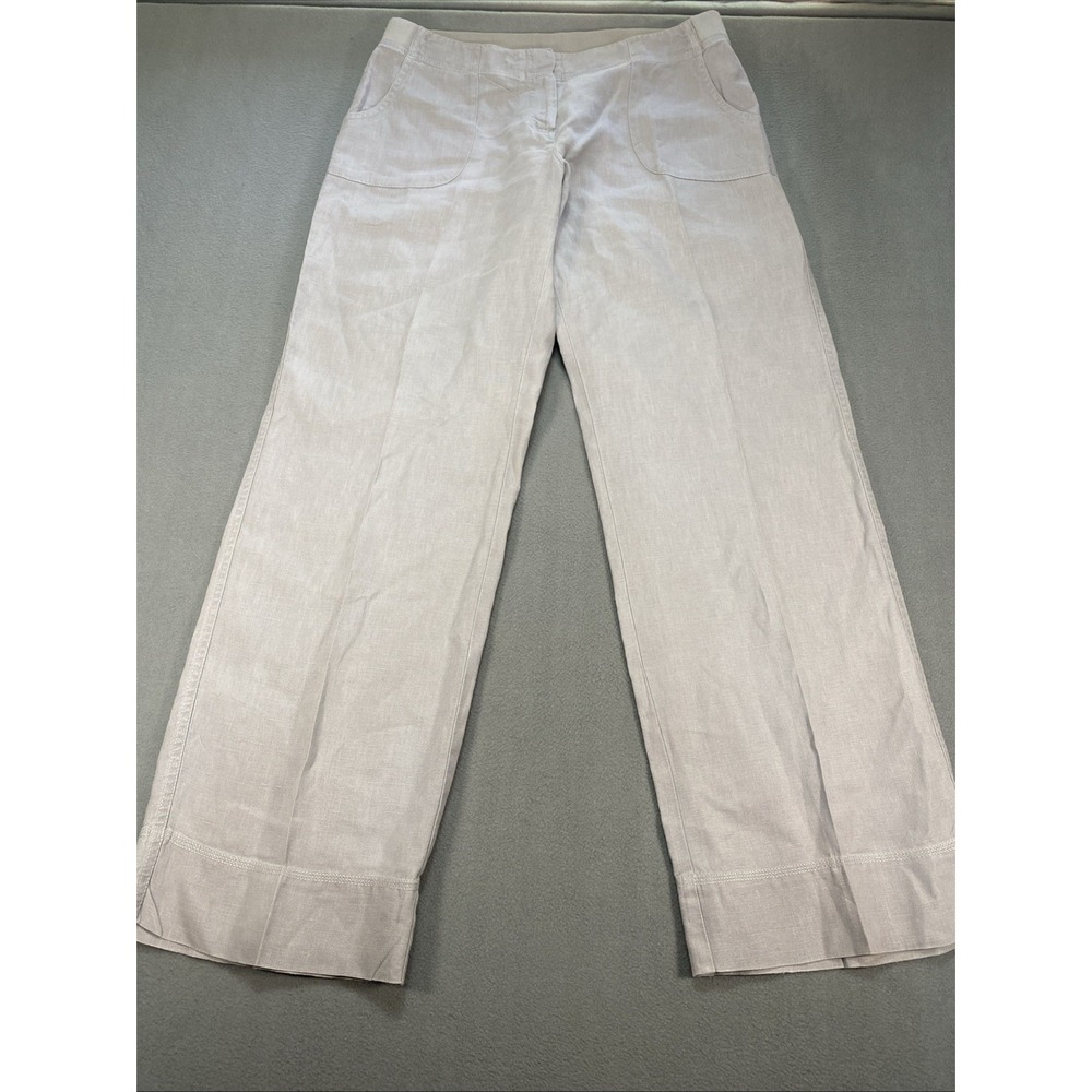 J. Jill 100% Linen Wide Leg Pants Light Gray Elastic Waist Size 10 Minimalist